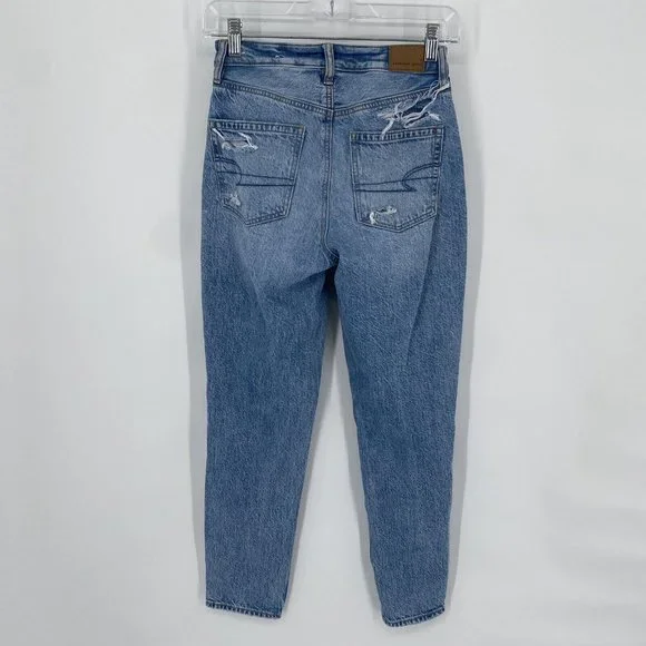 American Eagle jeans women’s 00 blue mom high rise denim distressed casual - Picture 4 of 7